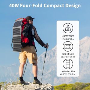 [Upgraded] MHPOWOS 40W Portable Solar Panel Charger with Triple Output (USB-C/USB-A/DC), 23% High-Efficiency & IP65 Water Resistant, Ultra-Compact Design for Camping Hiking Phone Laptop Power Bank