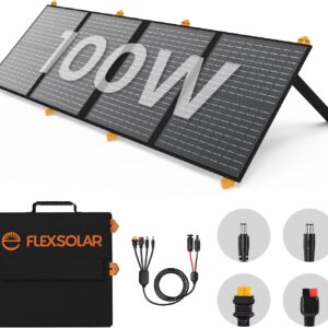 100W Portable Solar Panel for Power Station, Foldable Monocrystalline Solar Charger with QC3.0 USB-A & USB-C, 24% High Efficiency, IP67 Waterproof – Compatible with Camping, RV, Emergency Blackout