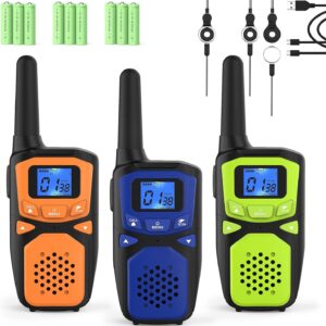 Adult Walkie Talkie WokTok Long Range Rechargeable Portable Two-Way Walkie Talkie, Hiking Accessories, SOS Sirens, NOAA Weather Alarms, Kid’s Toys, Easy-to-Use Rechargeable Walkie Talkies,3 Pack