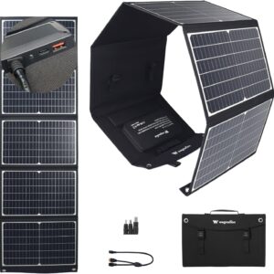 100W Portable Solar Panel, Foldable Solar Charger with QC3.0 USB-A, Type-C & DC Output for Phone, Power Bank, Tablet, Power Station, IP65 Waterproof for Outdoor Camping, Hiking, Backpacking