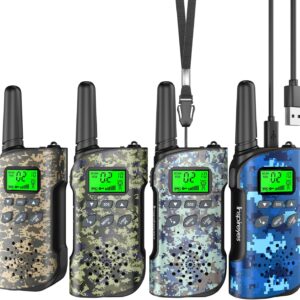 Walkie Talkies for Kids Rechargeable, 48 Hours Working Time 2 Way Radio Long Range, Outdoor Camping Games Toy Birthday Xmas Gift for Boys Age 8-12 3-5, 4 Pack Camouflage