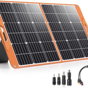 100W Portable Solar Panel for Power Station, 19.8V Foldable Solar Charger with DC/XT60/Anderson Cable & QC3.0 USB Outputs, 23% High Efficiency IP65 Waterproof 2 Kickstands for Outdoor Camping RV Trip