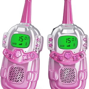 Mini Robot Kids Walkie Talkies 2 Pack,Walkie Talkies for Kids with Backlit LCD Flashlight,3-12 Year Boy Girl Gift,Birthday Christmas Toy Gift,3 KM Range for Camping, Hiking,Outdoor Play (Pink)