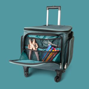 We R Makers Crafter’s Trolley Rolling Tote Bag, Mint, Tote with Wheels with Large Pockets, Storage Bag, Essential for Tools and Scrapbooking Crafting Supplies