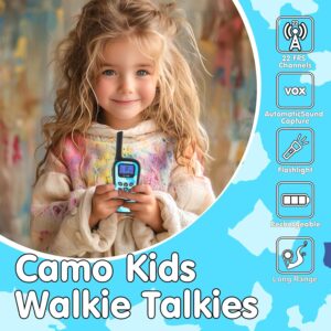 Qniglo Rechargeable Walkie Talkies for Kids with USB Charger, 22 Channels Walkie-Talkies with Lanyard, Camo Toys Gifts 4 Pack Walky Talky for Camping Hiking Family Games, for Age 3 4 5-12 Boys Girls