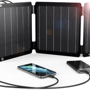 [USB-C and USB-A] BigBlue Lightweight 21W Solar Panel Charger, Portable Foldable Solar Phone Charger with IP68 Waterproof for Camping, Compatible with iPhone, Samsung Galaxy, Tablets, Power Bank etc