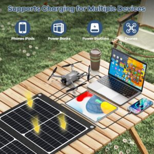 Portable Solar Panels for Power Station: 120w 20v Foldable Solar Charger with USB A/C for Phones Tablets RV – Waterproof Adjustable Kickstand Solar Suitcase for Outdoor Camping Hiking