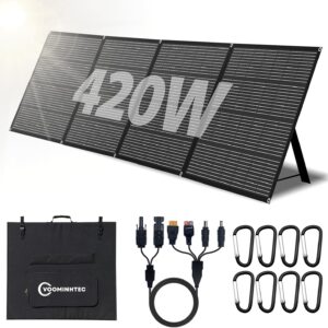 420W Portable Foldable ETFE Monocrystalline Solar Panel 24% High Conversion Foldable Kickstand Ultra-Light Waterproof IP65 Solar Charger for Power Station Off Grid Outdoor