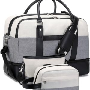 Weekender Bags for Women Overnight Bag Large Canvas Travel Duffel Bag with Shoe Compartment Carry On Tote Bag 3Pcs Set