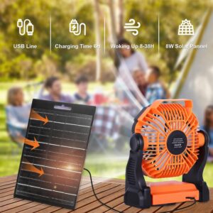 Solar Fan – Portable, Rechargeable with 8W Solar Panel, Light, Outdoor Essentials