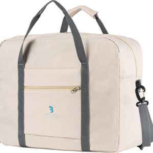 Travel Tote Bag Foldable Travel Duffel Bag For Spirit Airlines Personal Item Bag, Weekender Bags for Men Women with Shoe Compartment, Carry on Overnight Bag (Beige)