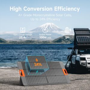 100W Portable Solar Panel for Power Station, 24% High Efficiency ETFE Foldable Solar Panel Charger, QC3.0, Type-C 60W, MC4 Output, IP65 Waterproof, for Outdoor Camping, RV, Emergency Power Supply